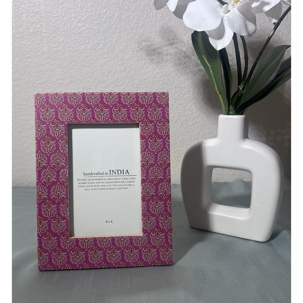 Handcrafted Purple Pink Floral Wood Photo Frame 4x6 Portrait Freestanding